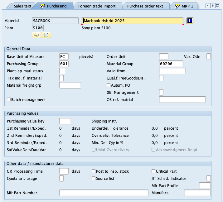 Key fields in Purchasing View in SAP MM
